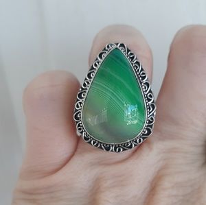 New Botswana Agate Antique Design Silver Ring.